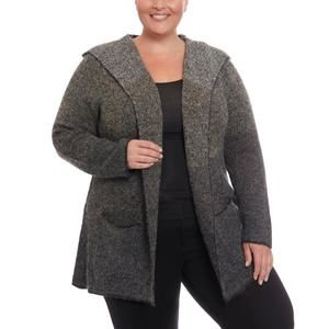 Joseph A Womens Plus Open Front Hooded Coatigan Birdseye stripe Size 1X NWT